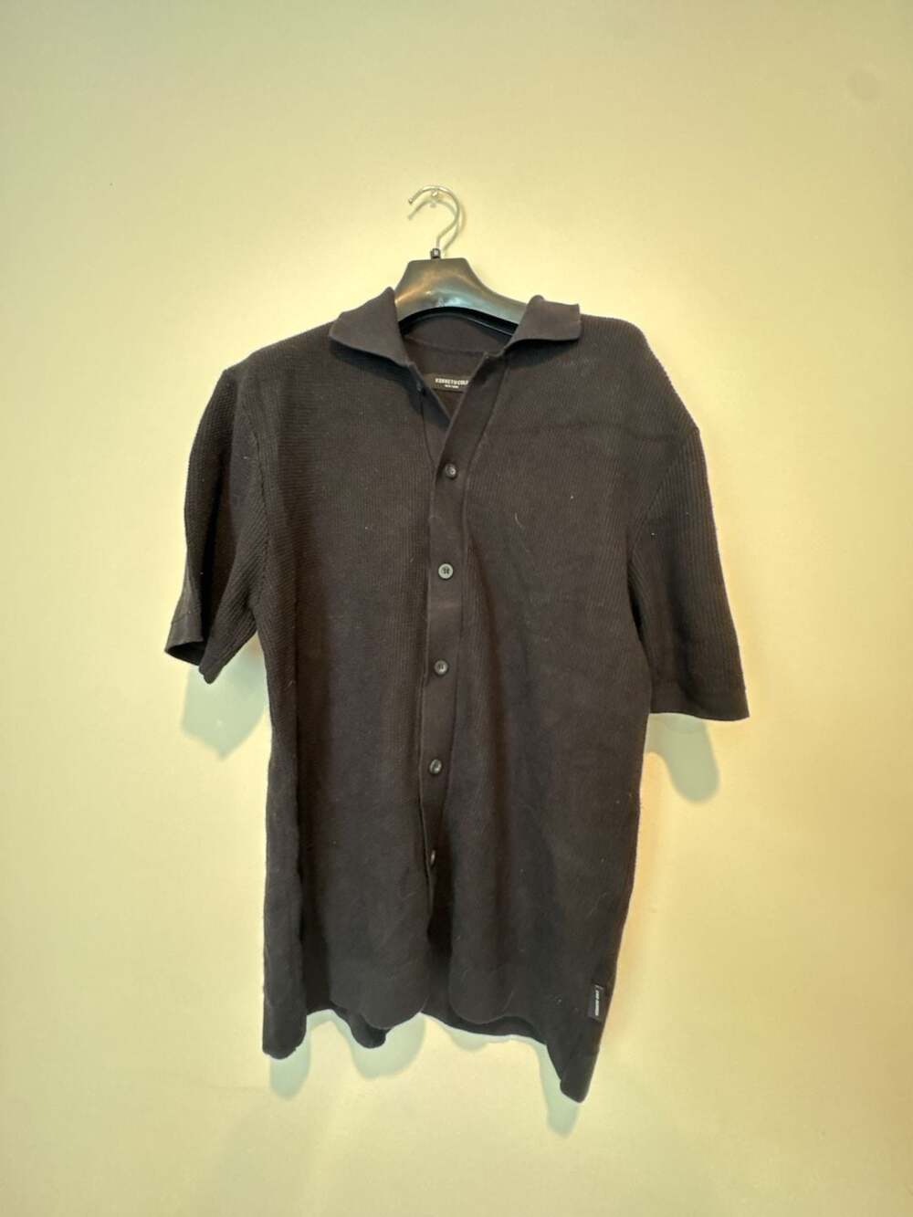Kenneth Cole New York Mens Black Short Sleeve Textured Knit Button Shirt XL